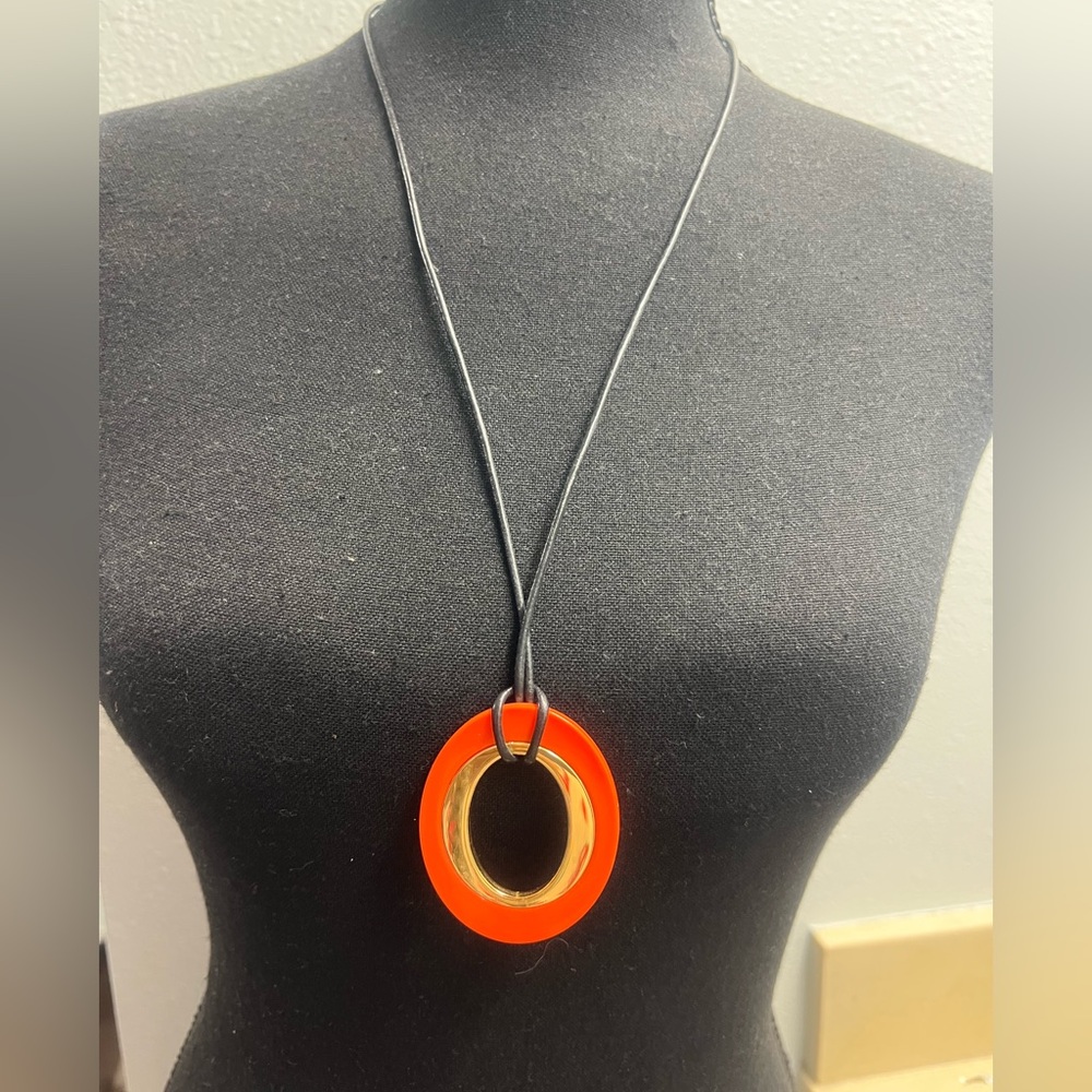 Cabi Elegant Orange enamel and Gold Pendant Necklace